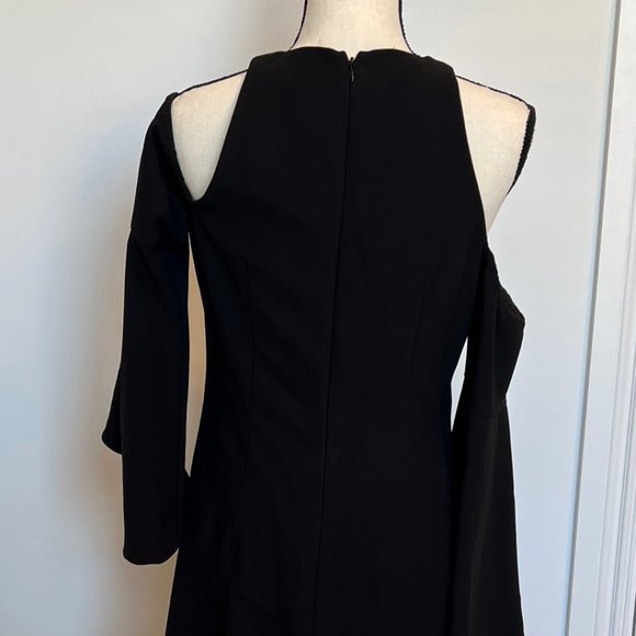 SCRIPTED M Cold Shoulder Bell Sleeve Little Black Dress Asymmetrical - Picture 10 of 16